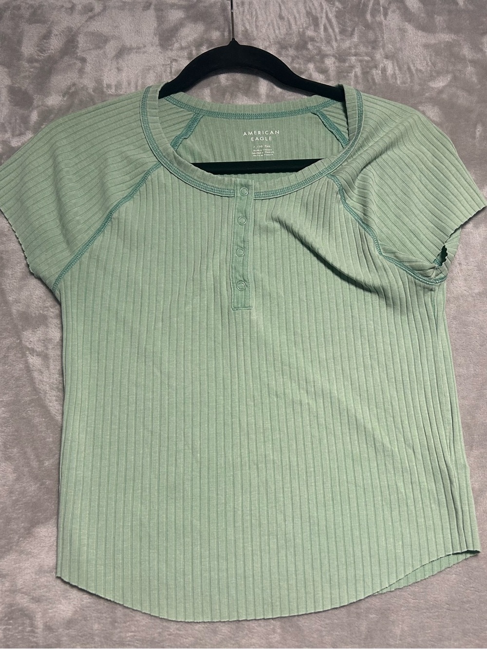 American Eagle Ribbed Henley Crop Top Women’s XL Green Stretch
